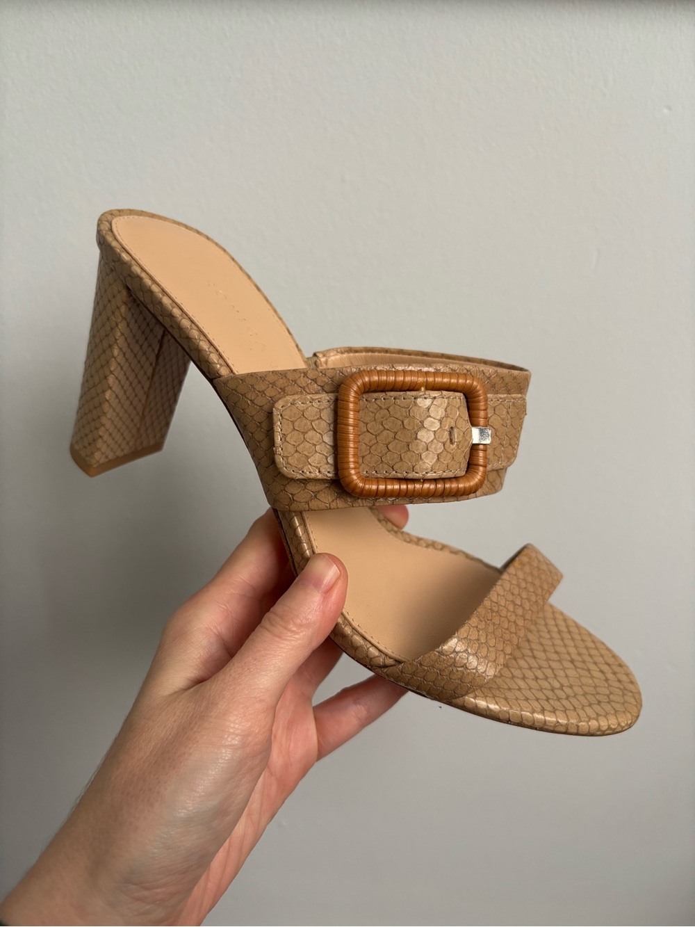 Veronica Beard Galoma Heel Sandal Coco Tan Snakeskin Leather Heels 8.5
